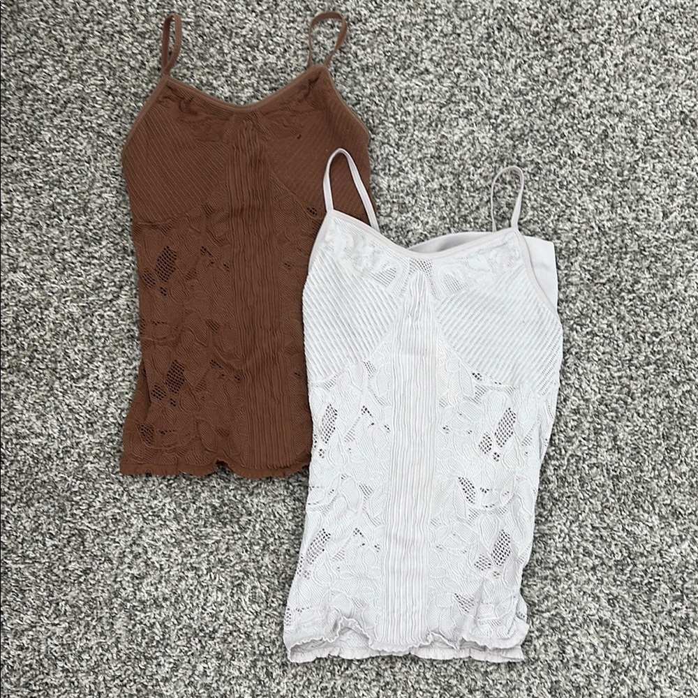 Brown and White Lace Women Tops